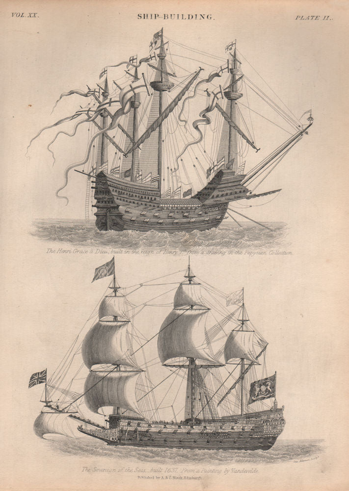 The Henri Grace à Dieu, built c1500. The Sovereign of the Seas, built 1637 1860